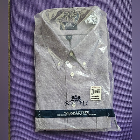 STAFFORD CHAMBRAY WRINKLE FREE LONG SLEEVE BUTT SHIRT X TALL 18 PURPLE NEW TAGS - Picture 2 of 8